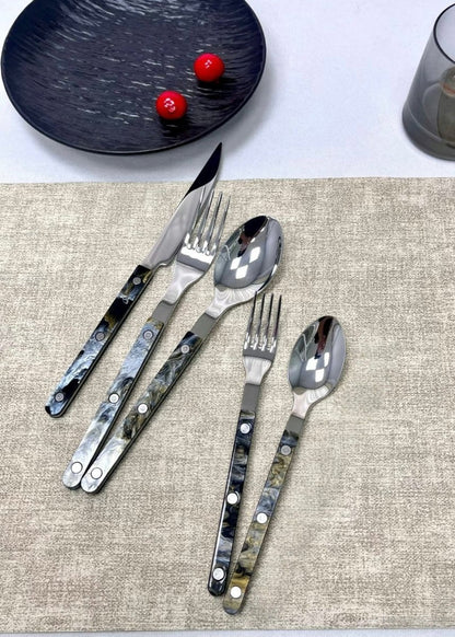 Set of 10 modern elegant Terra flatware Bistrot style silverware set for home dining, featuring sleek, contemporary design.