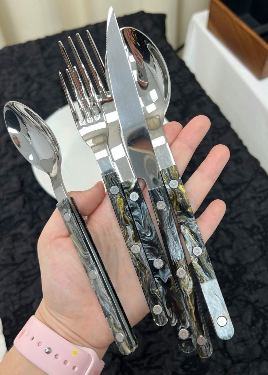 Set of 10 modern elegant Terra flatware Bistrot style cutlery, silverware set for home decor by Inspecial Home.