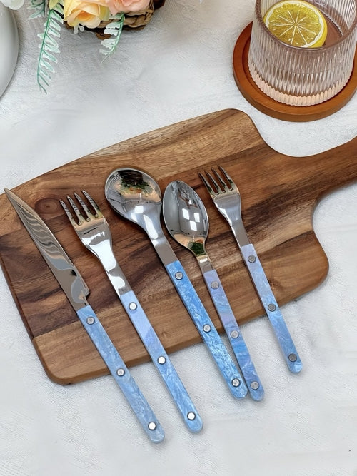 Set of 10 modern nebula bistrot-style rivet flatware pieces by Inspecial Home, featuring sleek design and contemporary home decor style.