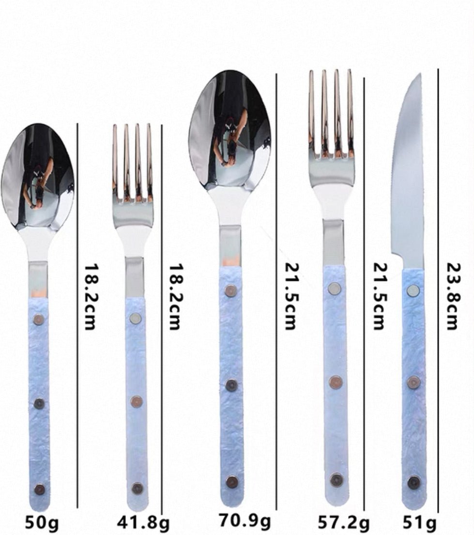 Set of 10 modern nebula bistrot style cutlery with rivet details, designed for stylish home dining and decor.