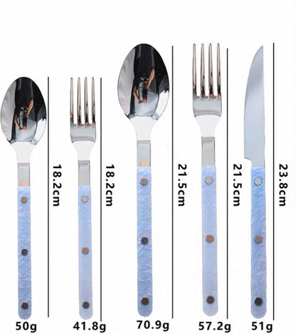 Set of 10 modern nebula bistrot style cutlery with rivet details, designed for stylish home dining and decor.