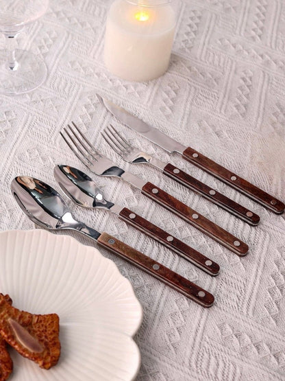 Set of 10 modern nebula bistrot style flatware with rivet details, stylish home decor cutlery set by Inspecial Home.