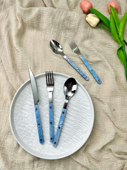 Set of 10 modern nebula bistrot style flatware with rivet details, ideal for stylish home dining decor by Inspecial Home.