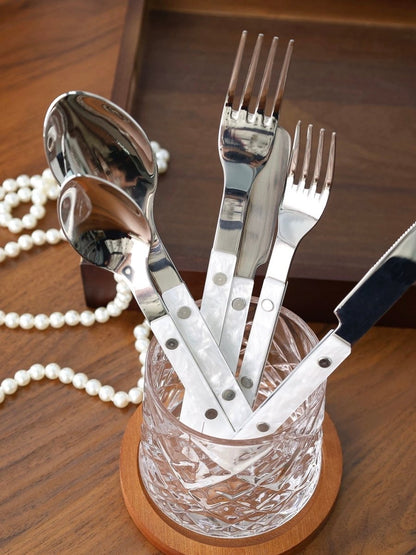 Set of 10 modern Nebula cutlery in Bistrot style with rivet flatware design, ideal for stylish home dining decor.