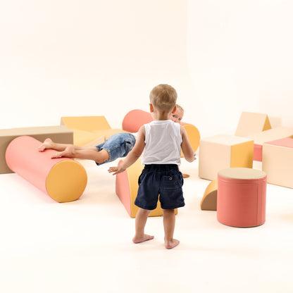 Blush Apricot Mega Fort furniture set with pastel pink fabric, featuring a cozy fortress design for kids&