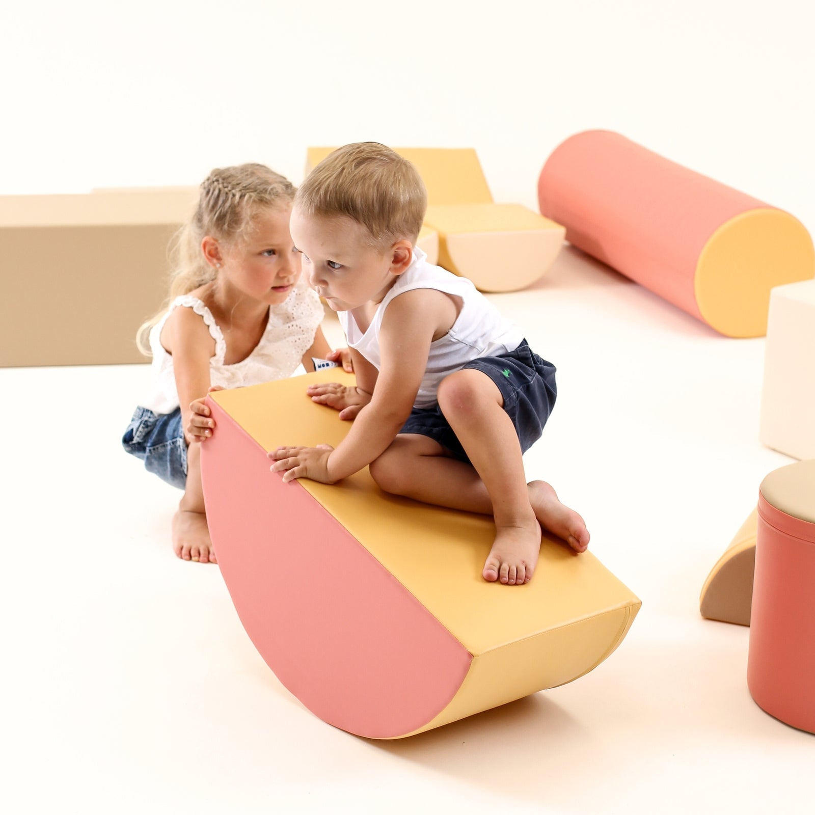 Pastel pink Mega Fort furniture set by Blush Apricot, featuring cozy, colorful play fortress with soft fabric and playful design.
