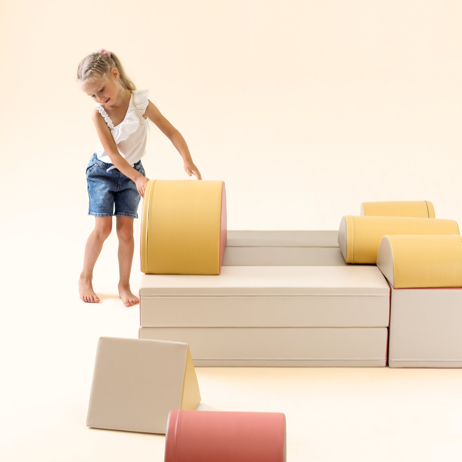 Pink Mega Fort furniture set by Blush Apricot featuring a pastel pink play fortress for kids.