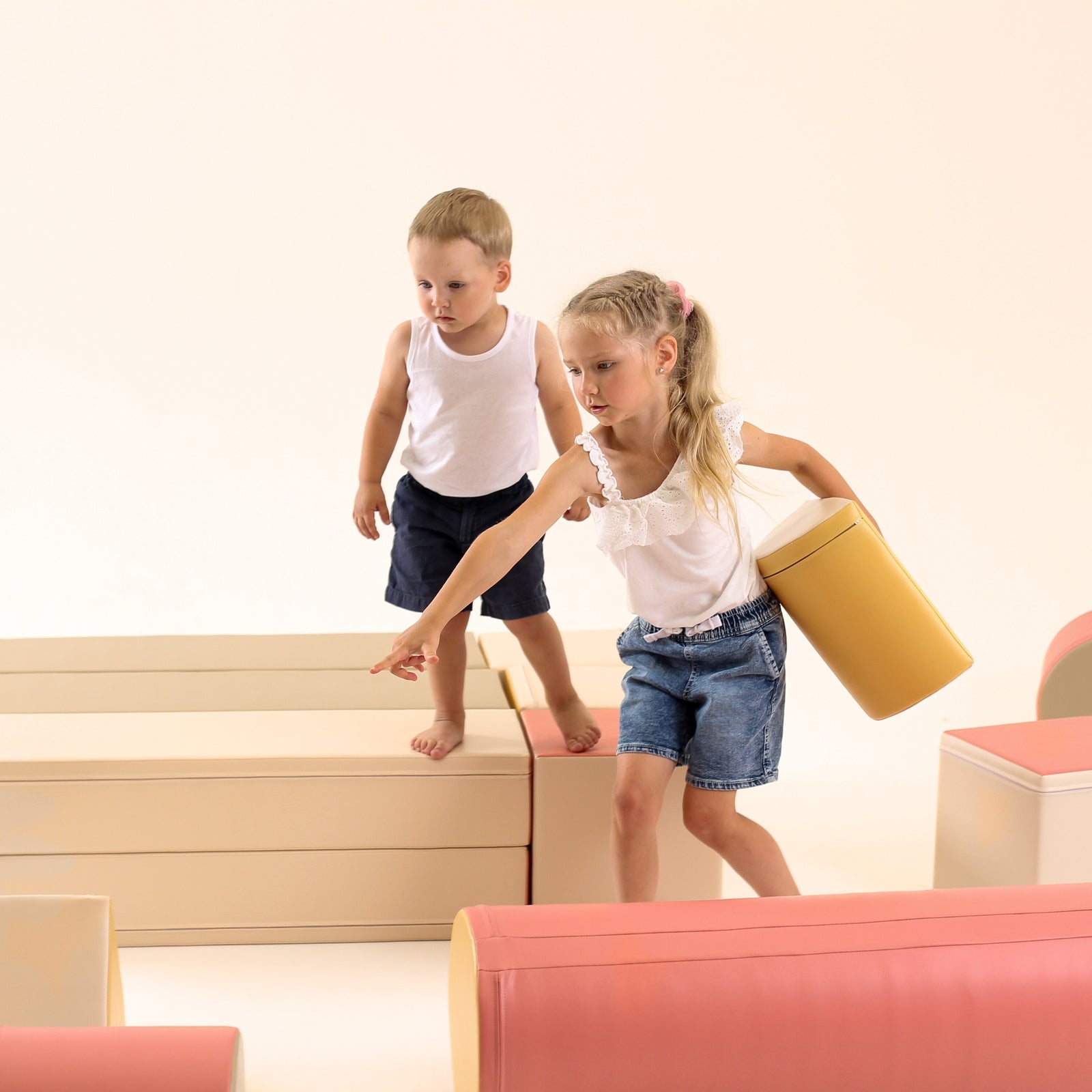 Blush Apricot Mega Fort furniture set in pastel pink, featuring a playful fortress design suitable for children’s playroom or bedroom.