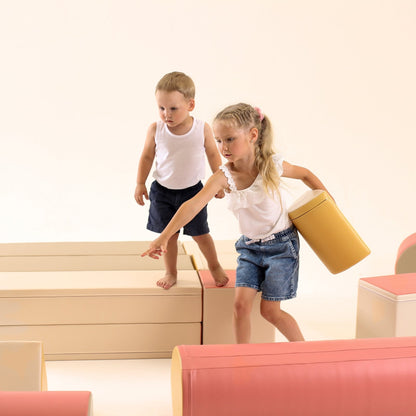 Blush Apricot Mega Fort furniture set in pastel pink, featuring a playful fortress design suitable for children’s playroom or bedroom.