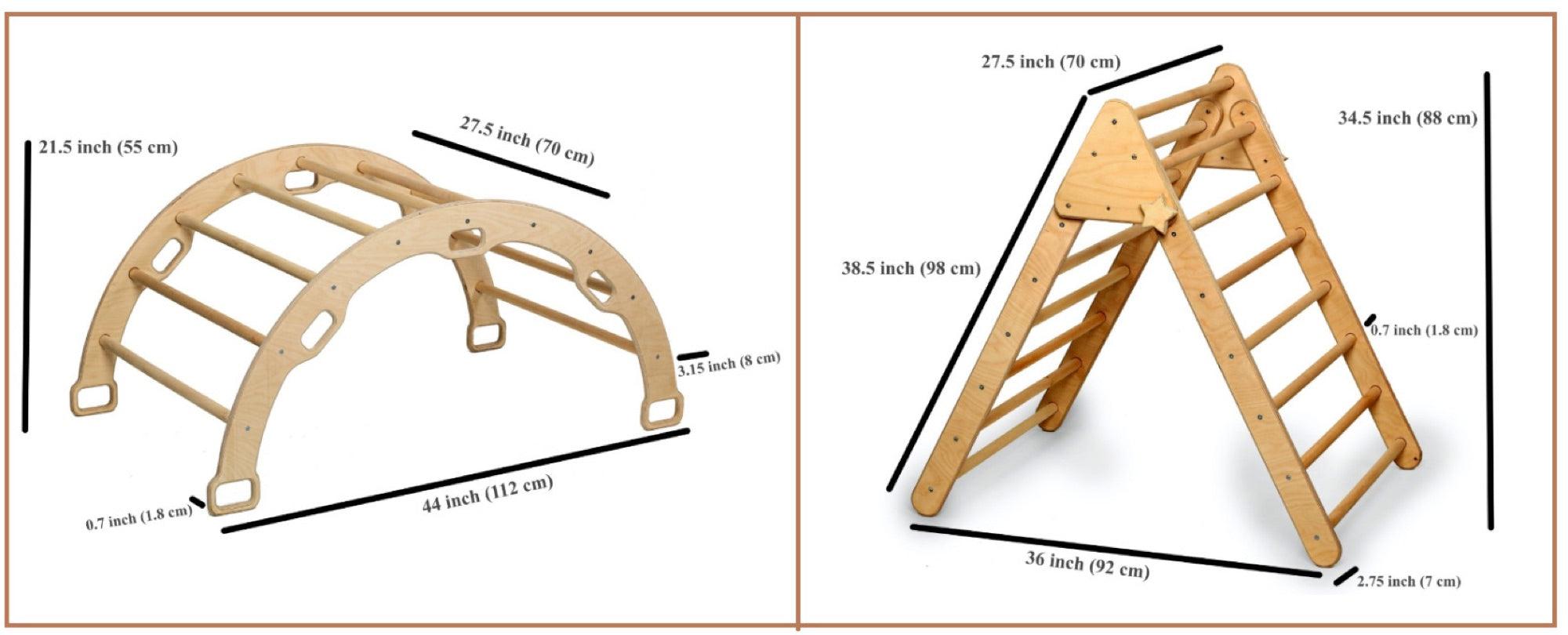 Red Oceanus toddler climber set with a climbing triangle, arch rocker, and ramp, designed for safe indoor play furniture.