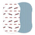 Vintage steam train and blue and white stripe bamboo changing pad for kids and babies by Lavender Charlie.