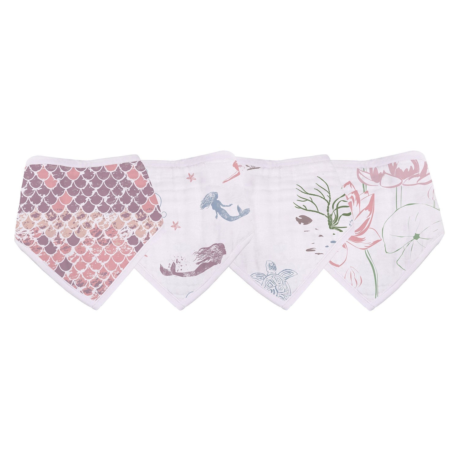 Kids and babies bamboo bandana bib set by Lavender Charlie featuring colorful under the sea ocean designs in a 4-pack.