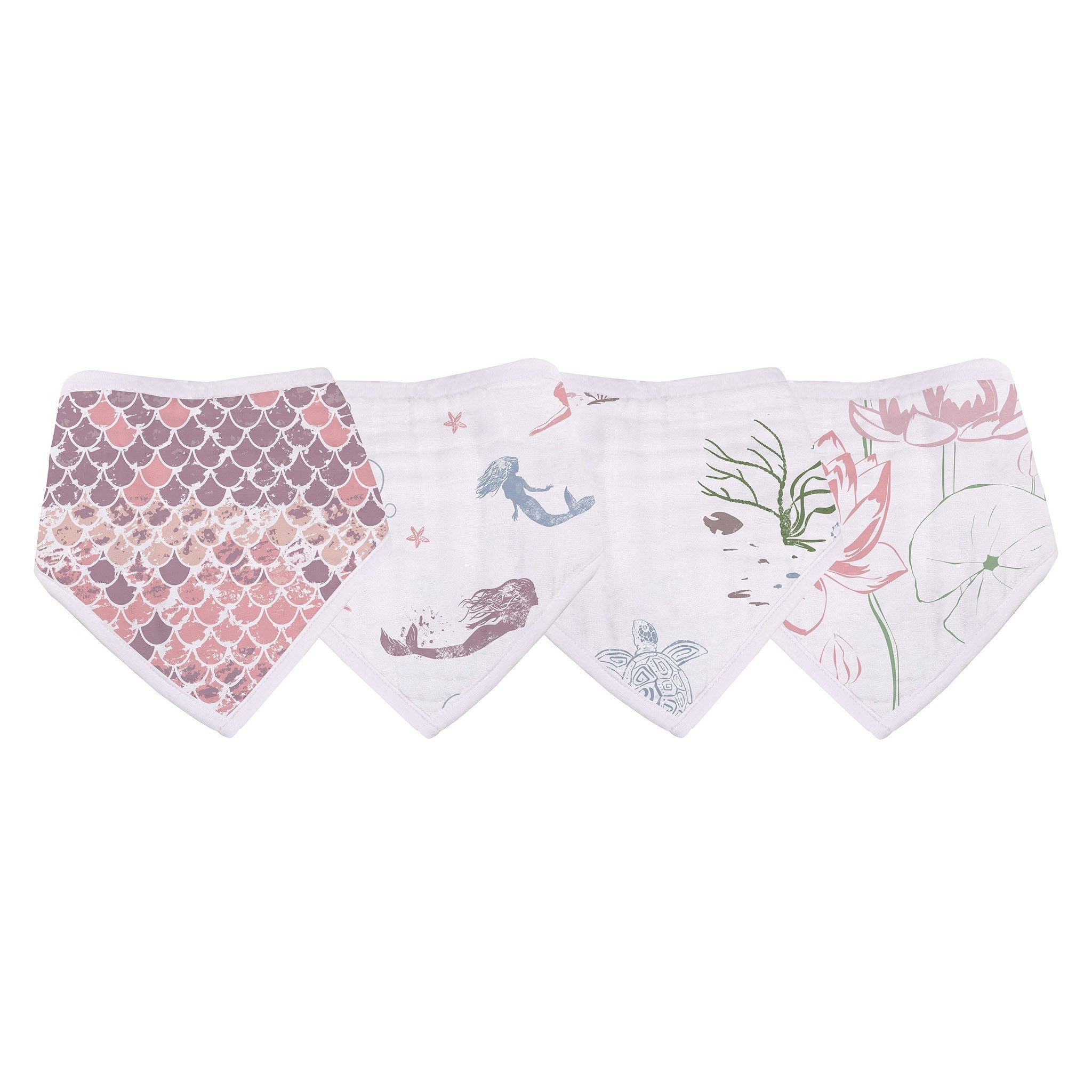 Kids and babies bamboo bandana bib set by Lavender Charlie featuring colorful under the sea ocean designs in a 4-pack.