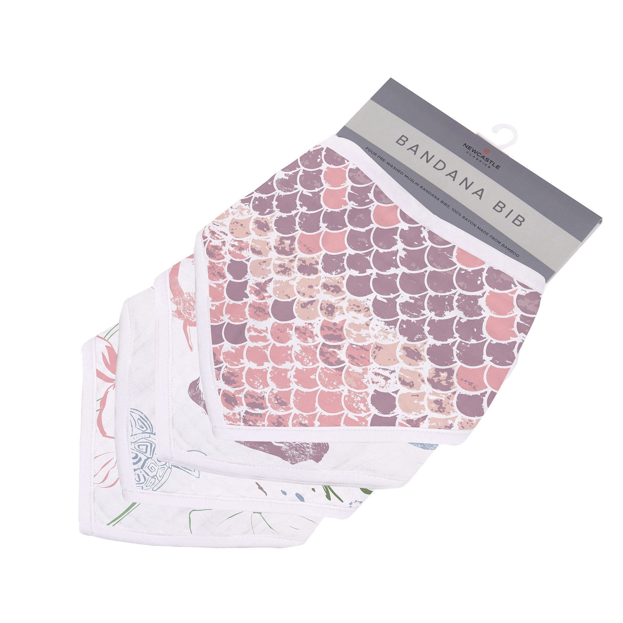 Kids and babies Lavender Charlie Under The Sea bamboo bandana bib 4-pack with colorful ocean-themed designs.
