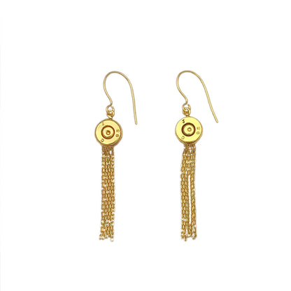 Ariel Bullet Tassel Earrings with slate and salt-colored bullet accents and tassel details, stylish jewelry accessory.