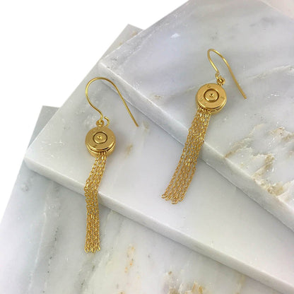 Ariel bullet tassel earrings featuring slate and salt-colored recycled materials, stylish and lightweight jewelry for women.