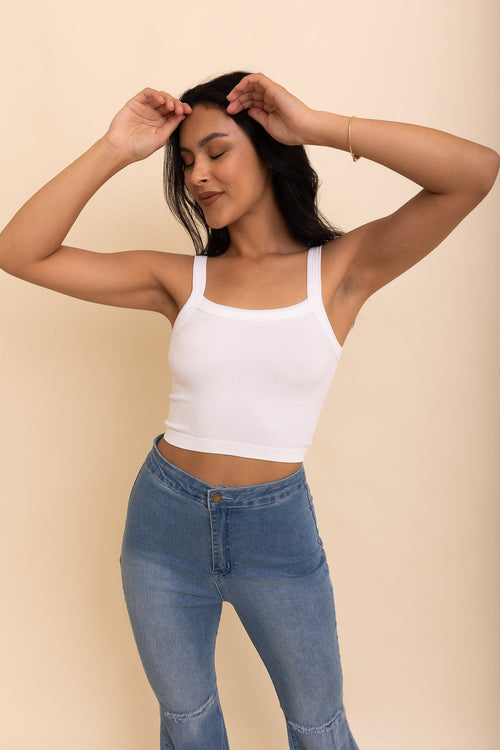 White Seamless Brami Top by Periwinkle Aether, featuring a sleek, comfortable design perfect for layering or casual wear.