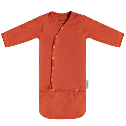 Ochre Athena SleepyBeebi onesie with trappelzak for baby, featuring soft fabric and cozy design perfect for restful sleep.