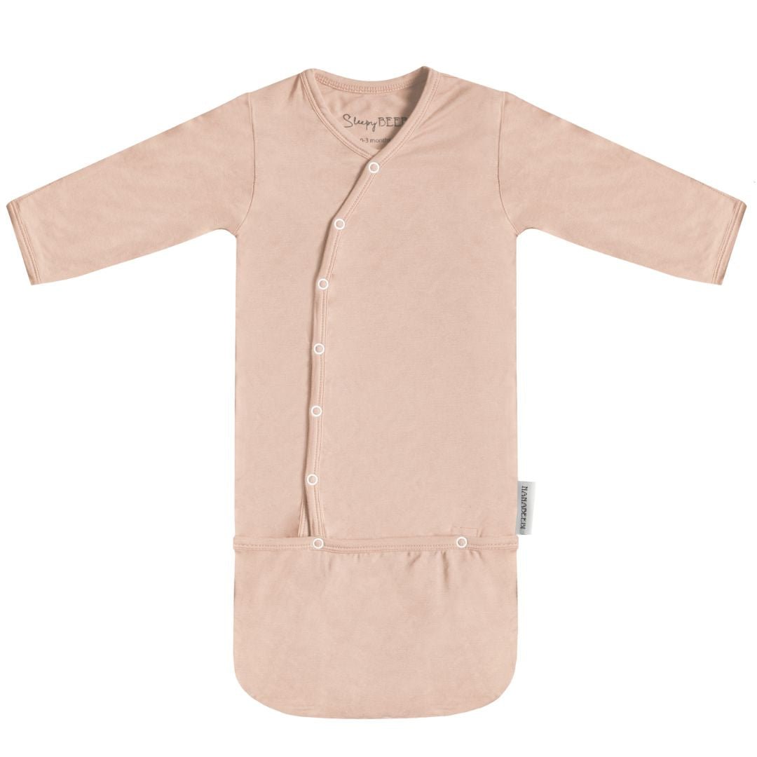Ochre Athena SleepyBeebi onesie with trappelzak for baby Nanabeebi, soft fabric, cozy sleepwear and sleep sack combination.
