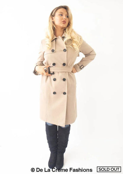 Beige slim fit lightweight trench coat by Rose Eleusis, stylish jacket with a tailored silhouette and classic design.