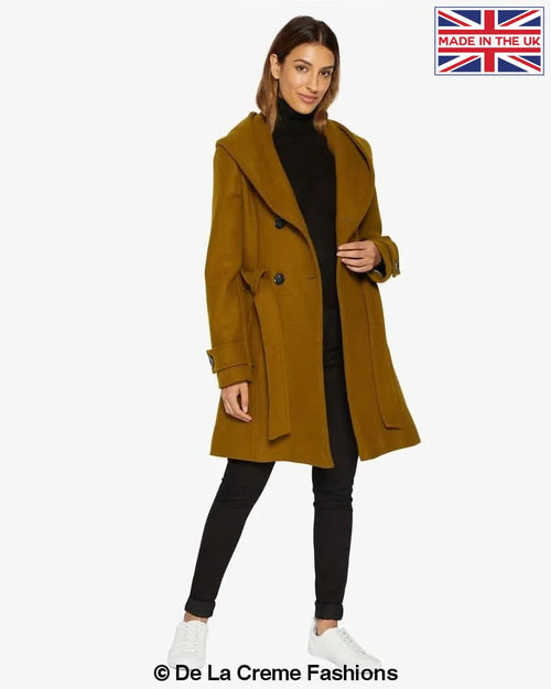 Lime green Rose Eleusis slim fit shawl hooded coat, stylish jacket with a cozy hood, perfect for modern cold-weather wear.
