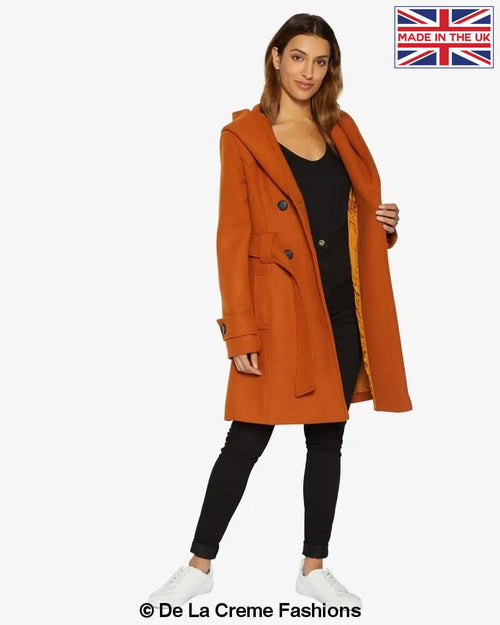 Orange Rose Eleusis slim fit shawl hooded coat, stylish jackets and coats with a tailored silhouette and cozy hood.