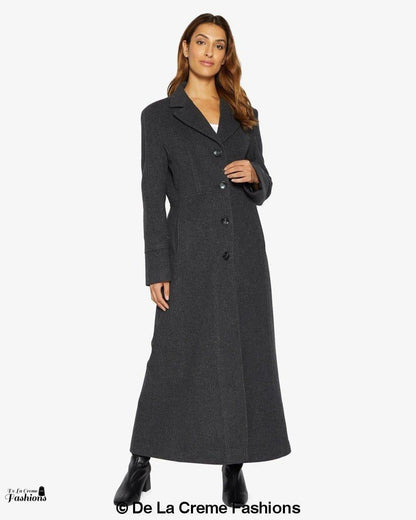 Rose Eleusis slim fit wool blend longline maxi coat, stylish jacket featuring a tailored silhouette and cozy fabric.