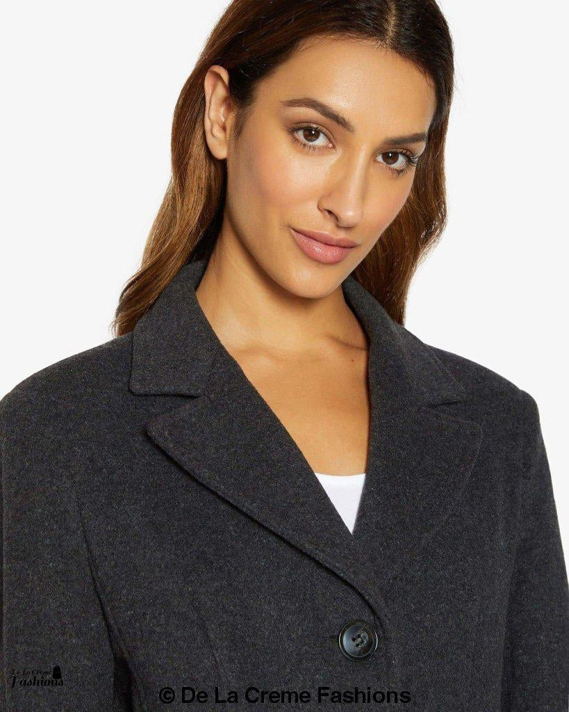 Rose Eleusis slim fit wool blend longline maxi coat, stylish jacket with tailored fit and cozy fabric, displayed on a hanger.