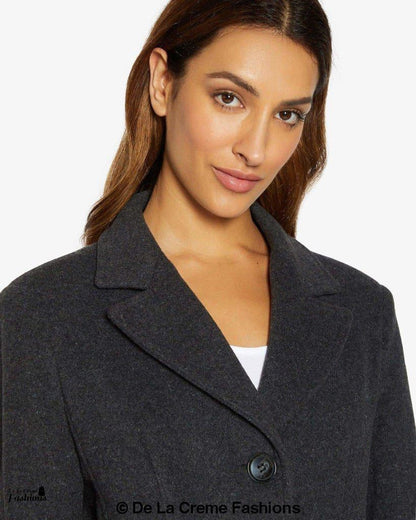 Rose Eleusis slim fit wool blend longline maxi coat, stylish jacket with tailored fit and cozy fabric, displayed on a hanger.