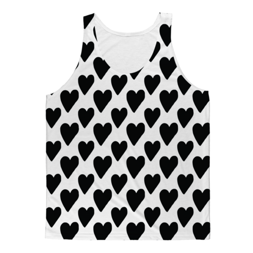 Small Hearts Classic sublimation adult tank top by Sky Felix, featuring a vibrant small heart pattern on a lightweight T-shirt.