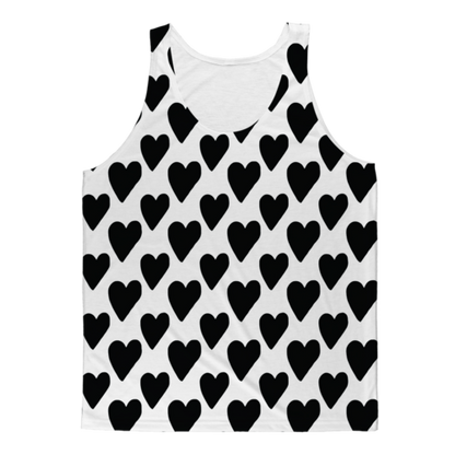 Small Hearts Classic sublimation adult tank top by Sky Felix, featuring a vibrant small heart pattern on a lightweight T-shirt.
