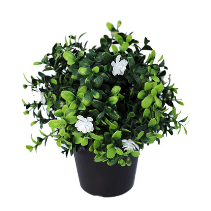 Small potted artificial flowering boxwood plant by Lemon Artemis, UV resistant, 20cm, ideal for home decor.