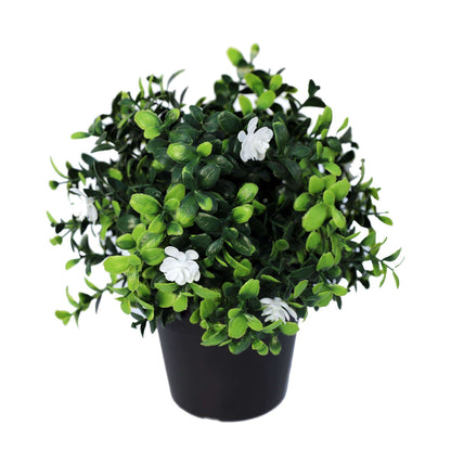 Small potted artificial flowering boxwood plant by Lemon Artemis, UV resistant, perfect for home decor, measures 20cm tall.