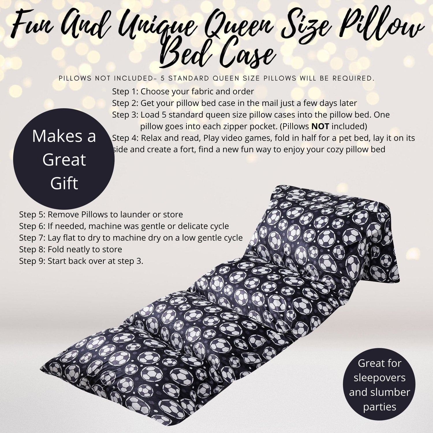 Amaranth Thistle soccer pillow bed case featuring a playful soccer ball design for a floor lounger or gift.
