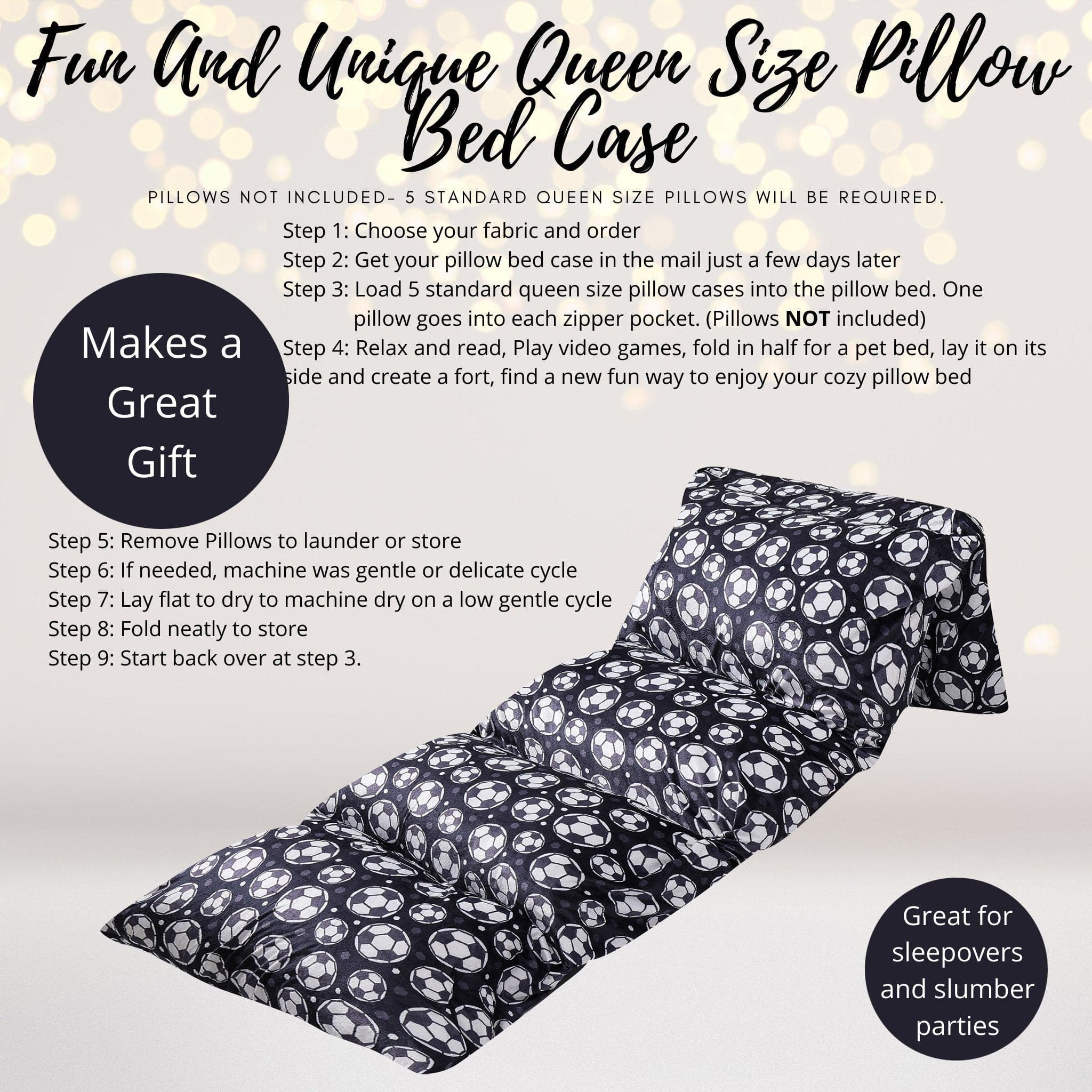 Amaranth Thistle soccer pillow bed case featuring a playful soccer ball design for a floor lounger or gift.
