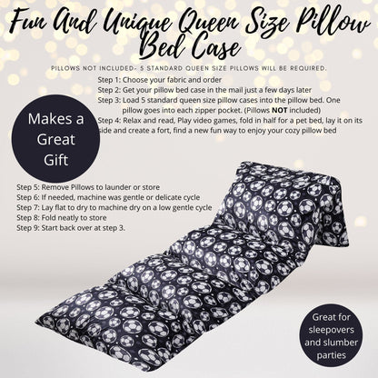 Amaranth Thistle soccer pillow bed case featuring a playful soccer ball design for a floor lounger or gift.