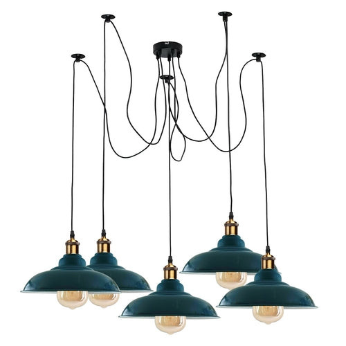 Sangria Angel Industrial Spider Adjustable Multi-Arm Pendant Light with five arms and E27 bulbs, modern lighting fixture.