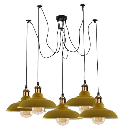 Industrial Spider Adjustable Multi-Arm Pendant Light by Sangria Angel with five E27 bulbs, ideal for modern living room lighting.