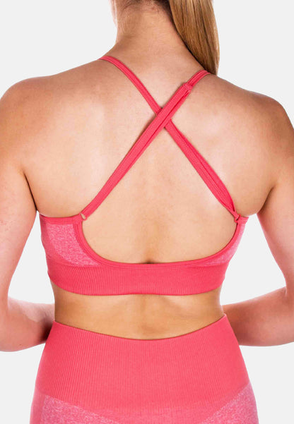 Pink Pear Juniper Sports Bra ICON for women, shown from the back with a sleek design and supportive fit.