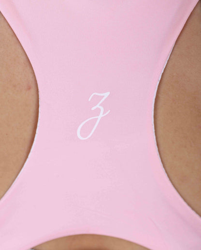 Pink Pear Juniper Sports Bra Origin for women, back view showing supportive design and comfortable fit.