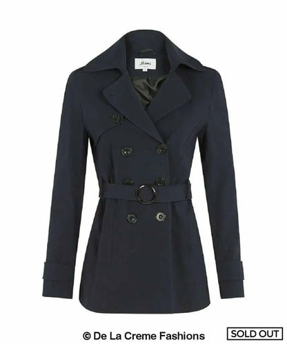 Navy blue Rose Eleusis double-breasted short coat, spring/summer jacket, stylish and lightweight for women.