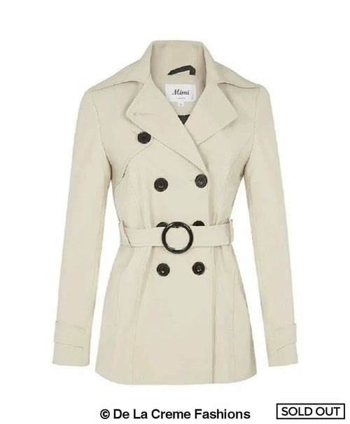 Rose Eleusis spring/summer double-breasted short coat in stone, lightweight jacket with classic design and tailored fit.
