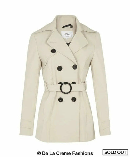 Rose Eleusis spring/summer double-breasted short coat in stone, lightweight jacket with classic design and tailored fit.