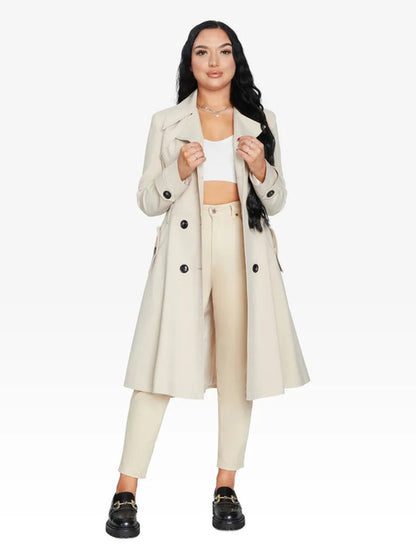 Beige Rose Eleusis double-breasted trench coat for spring and summer, stylish jacket with classic design and tailored fit.