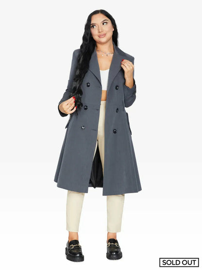Rose Eleusis grey double-breasted trench coat for spring and summer, stylish jackets and coats for women.