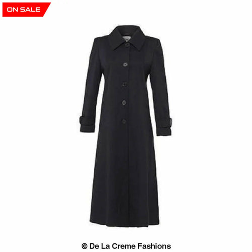 Navy Rose Eleusis longline Mac coat for spring and summer, lightweight jacket with classic collar and button closure.