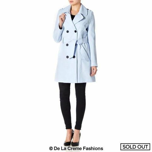 Light blue Rose Eleusis military double-breasted trench coat for spring and summer, stylish jackets and coats for women.