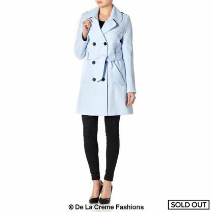 Light blue Rose Eleusis military double-breasted trench coat for spring and summer, stylish jackets and coats for women.