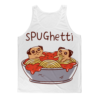 Sky Felix sPUGhetti Classic sublimation adult tank top, front view showcasing vibrant design and comfortable fit.