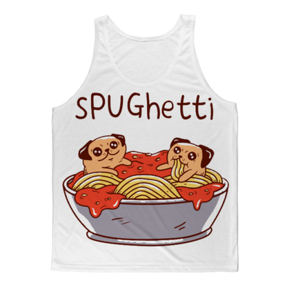 Sky Felix sPUGhetti Classic Sublimation Adult Tank Top featuring vibrant, colorful design on a lightweight T-shirt for adults.